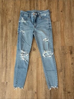 American Eagle Outfitters Distressed Skinny Jeans - Medium Blue